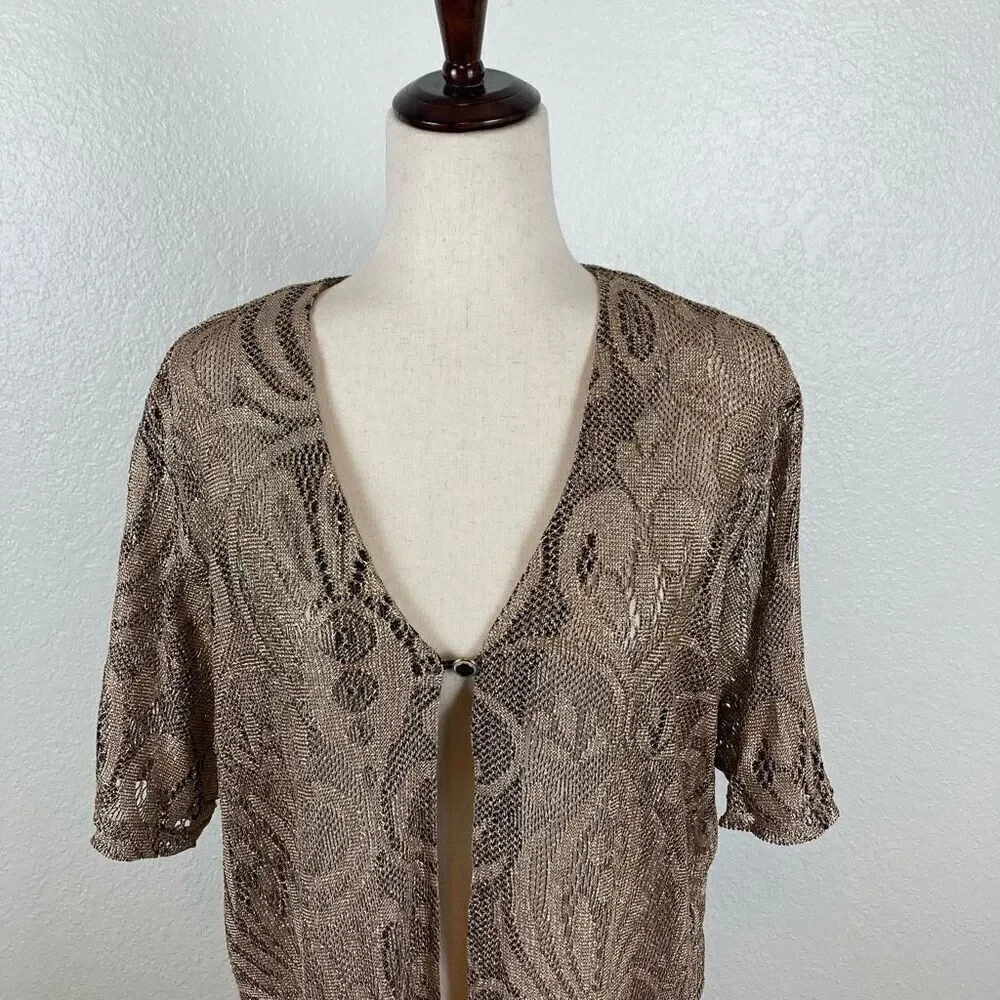 Vintage gold lace crochet short sleeve BoHo art deco fringe maxi long kimono 20*